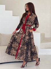 Girl In Mind Brown Angela Piping Detail Midi Shirt Dress - Image 2 of 4