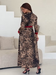 Girl In Mind Brown Angela Piping Detail Midi Shirt Dress - Image 3 of 4
