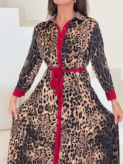 Girl In Mind Brown Angela Piping Detail Midi Shirt Dress - Image 4 of 4