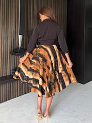 Girl In Mind Brown Larissa Wrap Detail Brown Print Midi Dress - Image 2 of 4