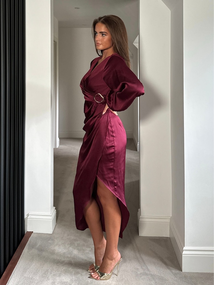 Girl In Mind Red Elsa Buckle Long Sleeve Asymmetric Dress - Image 3 of 4