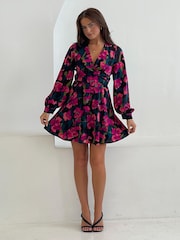 Girl In Mind Pink Mini Ruth Wrap Skater Dress - Image 1 of 4
