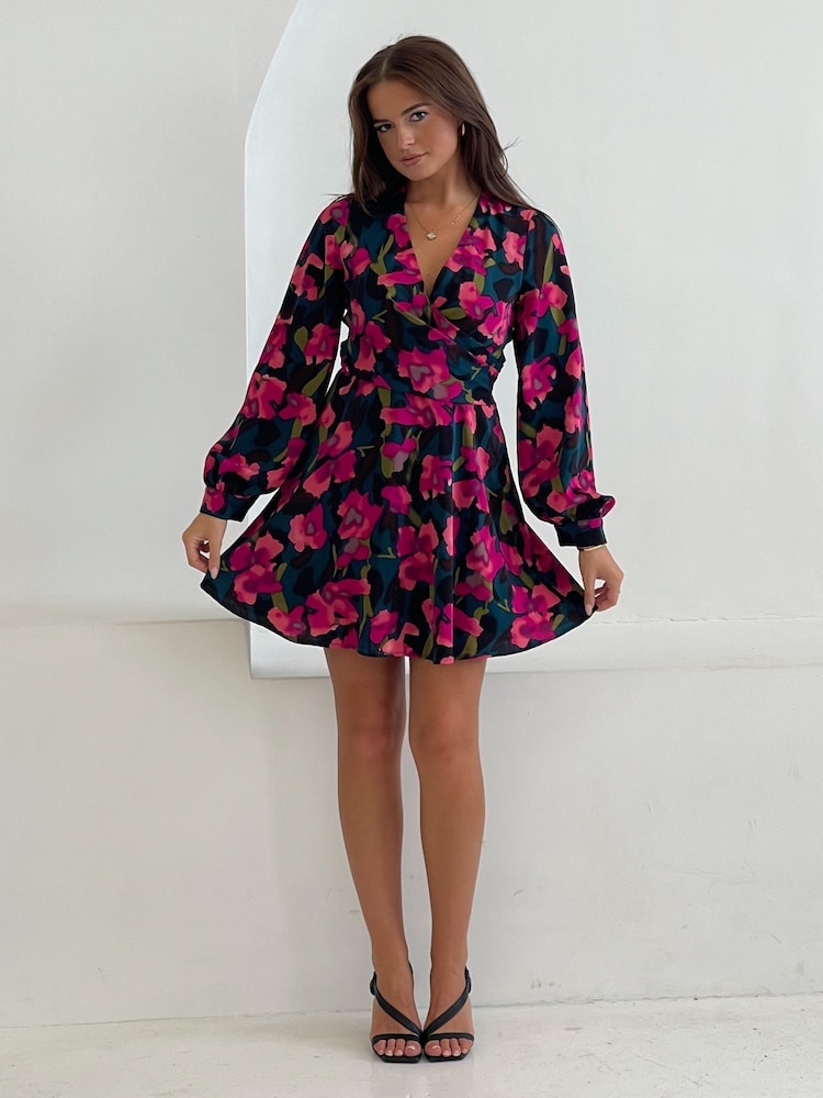 Girl In Mind Pink Mini Ruth Wrap Skater Dress - Image 1 of 4