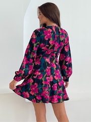 Girl In Mind Pink Mini Ruth Wrap Skater Dress - Image 4 of 4