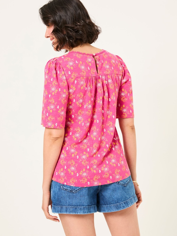 FatFace Kim Mid Pink Floral Block Floral Block Top - Image 2 of 5