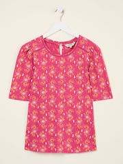 FatFace Kim Mid Pink Floral Block Floral Block Top - Image 5 of 5