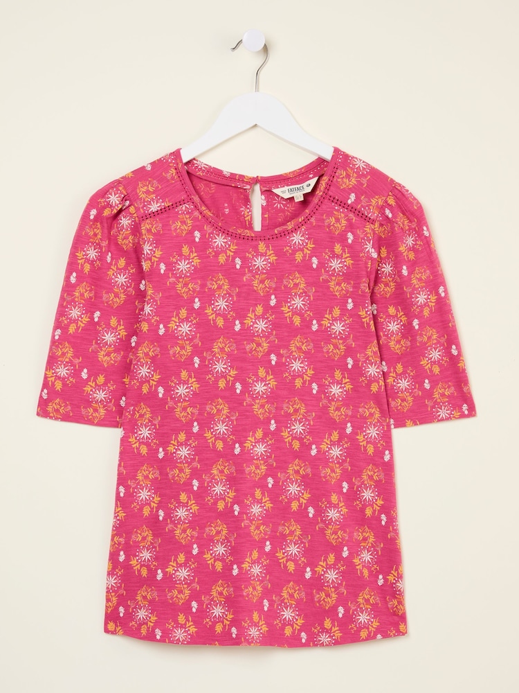 FatFace Kim Mid Pink Floral Block Floral Block Top - Image 5 of 5
