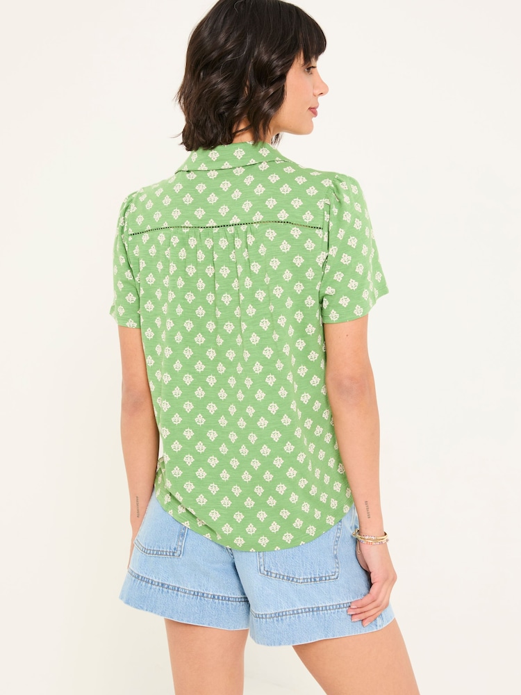 FatFace Kit Mid Green Woodblock Woodblock Short Sleeve Jersey Shirt - Image 2 of 5