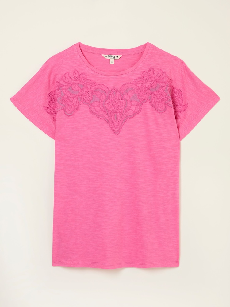 Rosa medio - FatFace Lace Cutwork T-Shirt - Imagen 5 de 5