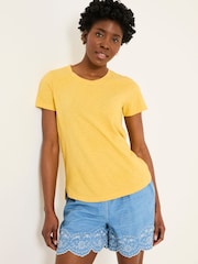 FatFace Natalie Light Yellow Beeble Embroidered T Shirt - Image 1 of 7
