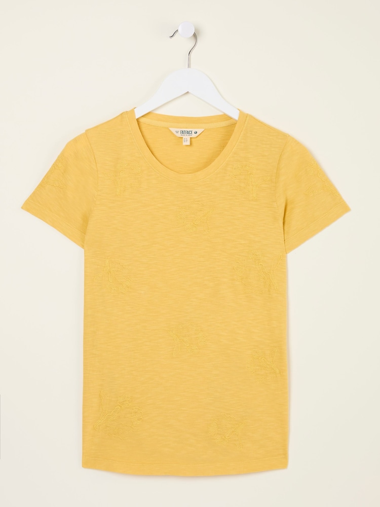 FatFace Natalie Light Yellow Beeble Embroidered T Shirt - Image 7 of 7