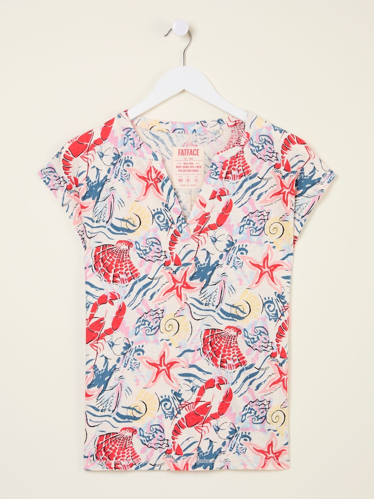 Ivory Sea Scene - FatFace Linen Blend Notch Neck Top - Imagen 5 de 5 Ivory Sea Scene - FatFace Linen Blend Notch Neck Top - Imagen 5 de 5