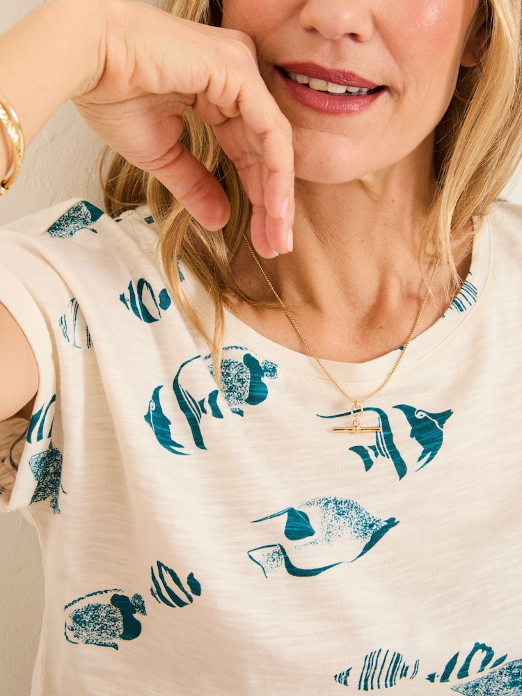 FatFace Ivy Ivory Shoal Shoal Printed T Shirt - Image 4 of 5