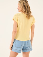 FatFace Light Yellow Lace Tie Front T Shirt - Image 2 of 5