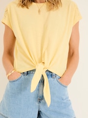 FatFace Light Yellow Lace Tie Front T Shirt - Image 3 of 5