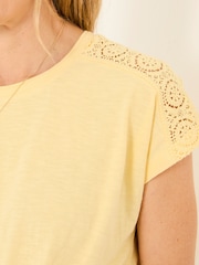 FatFace Light Yellow Lace Tie Front T Shirt - Image 4 of 5