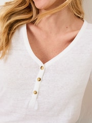 Blanco - FatFace Linen Henley Top - Imagen 4 de 4