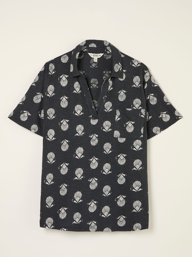 FatFace Paige Black Lino Shells Short Sleeve Jersey Shirt - Image 1 of 1
