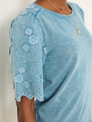 FatFace Denim Blue Pretty Broderie Top - Image 5 of 6