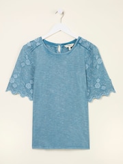 FatFace Denim Blue Pretty Broderie Top - Image 6 of 6