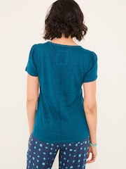FatFace Lena Dark Teal Linen Henley Top - Image 2 of 4