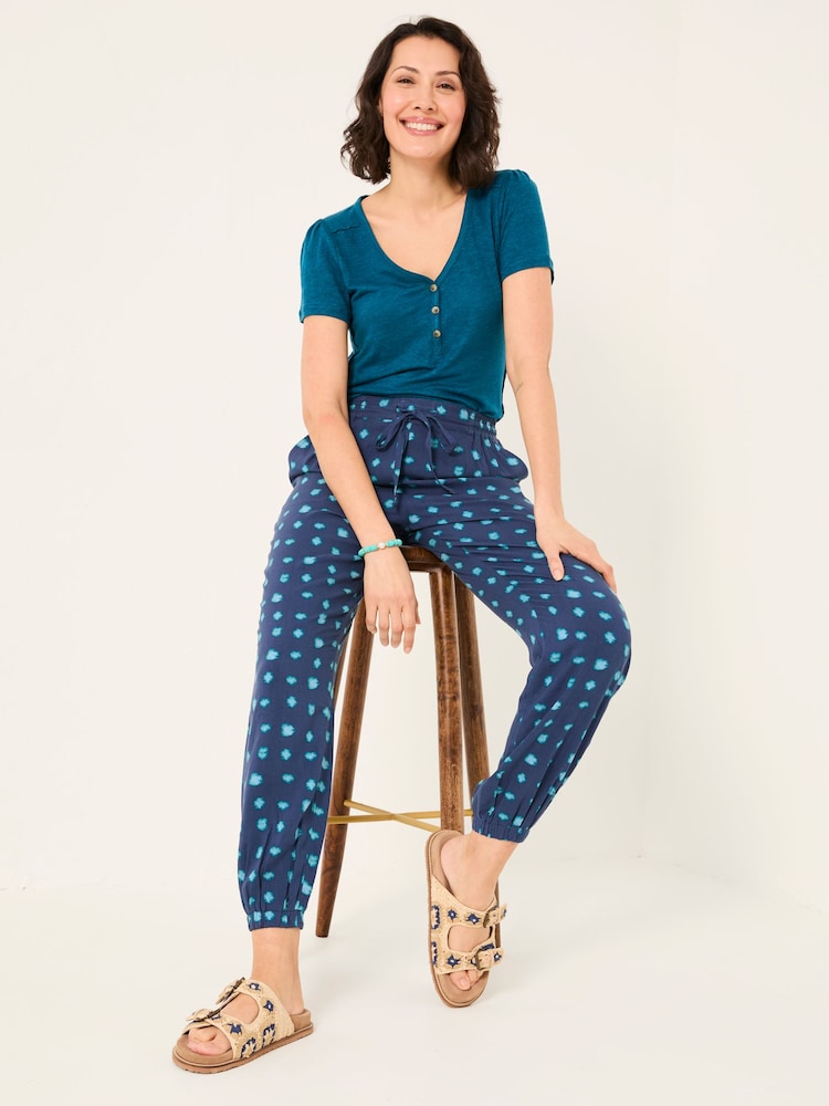 FatFace Lena Dark Teal Linen Henley Top - Image 3 of 4
