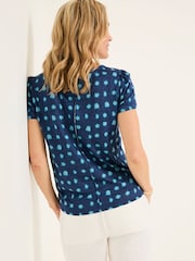 FatFace Lena Teal Blue Mini Spot Linen Henley Top - Image 2 of 5