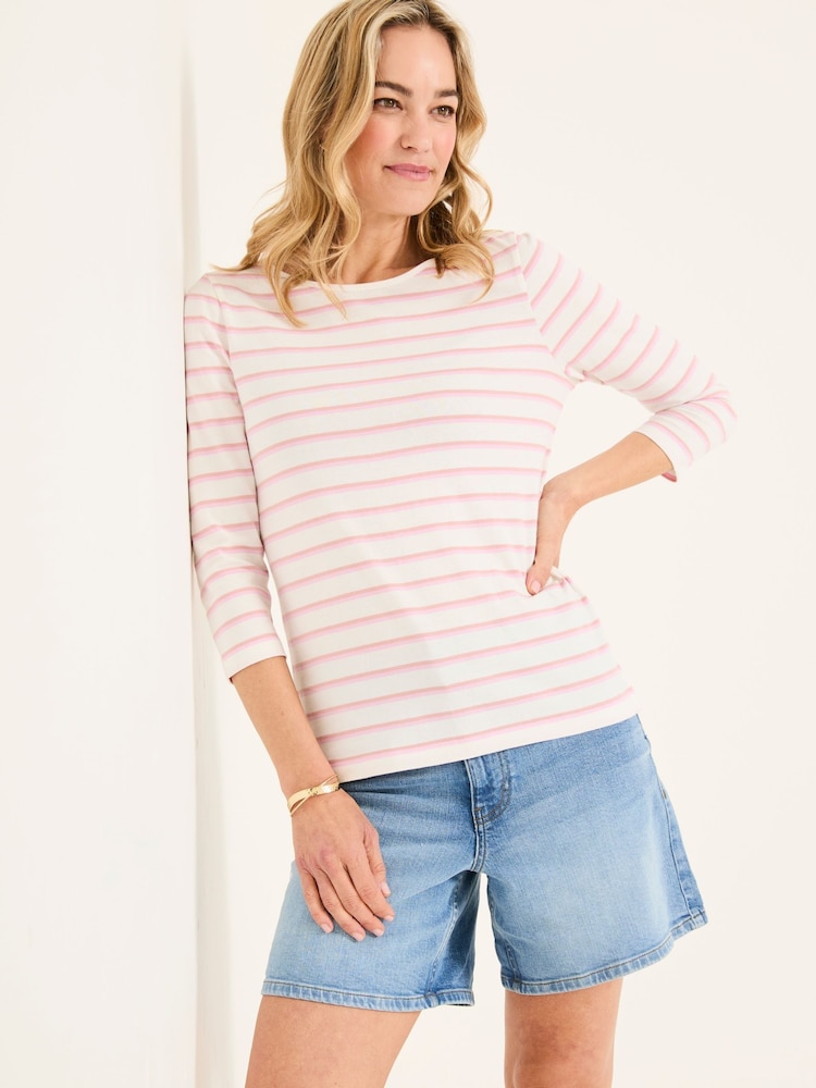 FatFace Breton Light Pink 100% Cotton 3/4 Sleeve T-Shirt - Image 1 of 5