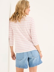 FatFace Breton Light Pink 100% Cotton 3/4 Sleeve T-Shirt - Image 2 of 5