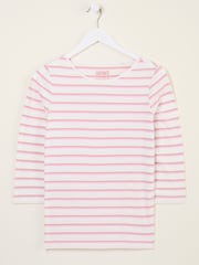 FatFace Breton Light Pink 100% Cotton 3/4 Sleeve T-Shirt - Image 5 of 5