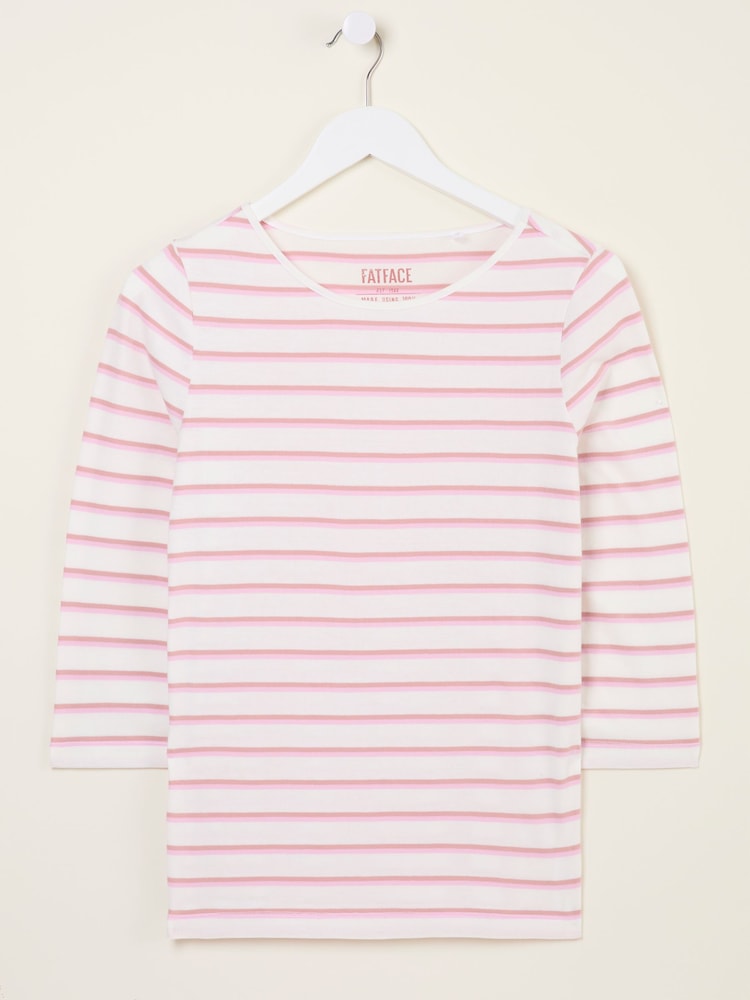 FatFace Breton Light Pink 100% Cotton 3/4 Sleeve T-Shirt - Image 5 of 5