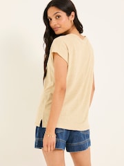 FatFace Oatmeal 100% Linen Notch Neck Top - Image 2 of 6