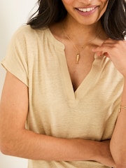 FatFace Oatmeal 100% Linen Notch Neck Top - Image 5 of 6