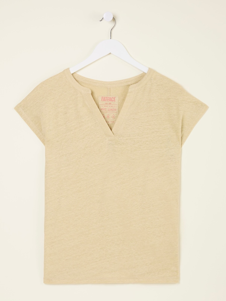 FatFace Oatmeal 100% Linen Notch Neck Top - Image 6 of 6