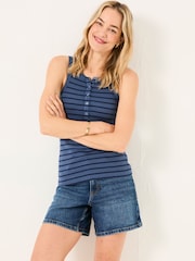 FatFace Rachel Indigo Blue Stripe Rib Vest - Image 3 of 5