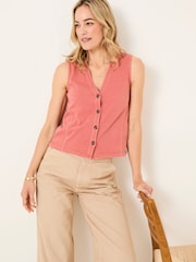 FatFace Joni Rose Pink Jersey Waistcoat - Image 1 of 6
