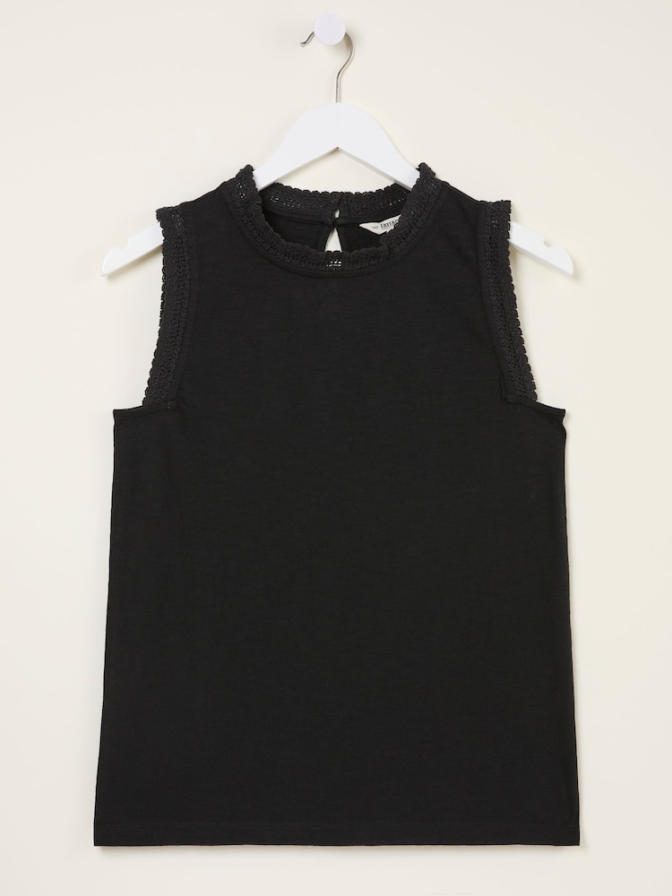 FatFace Isla Black Lace Jersey Tank Top - Image 6 of 6