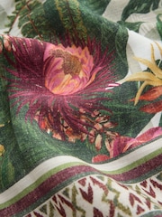 Cream/Pink/Green Palm Flower Long Balloon Sleeve Tie Waist Top With Linen - Image 3 of 3