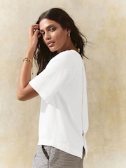 White Short Sleeve Boxy T-Shirt with Linen - Image 1 of 9