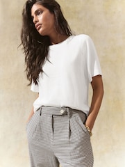 White Short Sleeve Boxy T-Shirt with Linen - Image 3 of 9