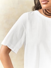 White Short Sleeve Boxy T-Shirt with Linen - Image 5 of 9