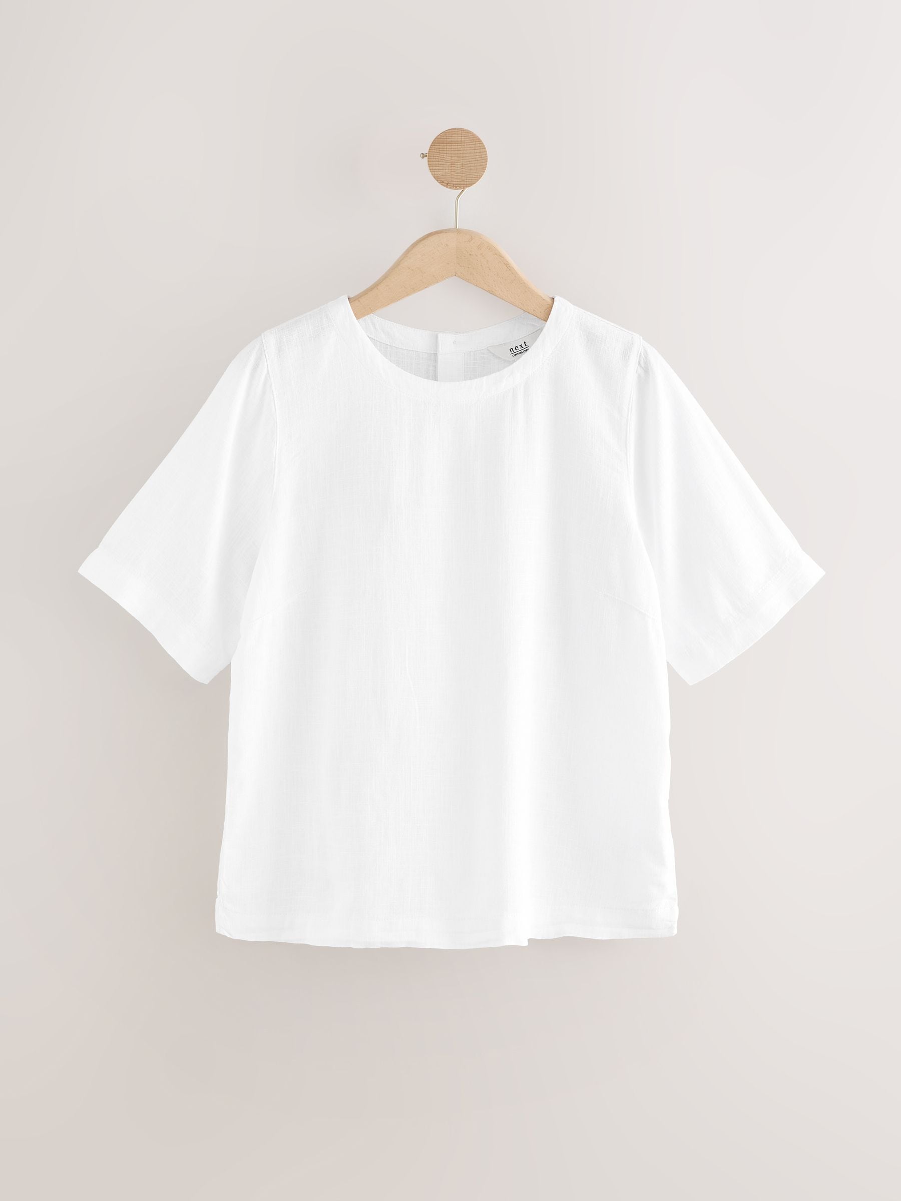 IRENE◆Front Hook Shirt/24SS/半袖シャツ/36/コットン/WHT/無地/26S83009// Buy White Short Sleeve Boxy T-Shirt with Linen from Next USA