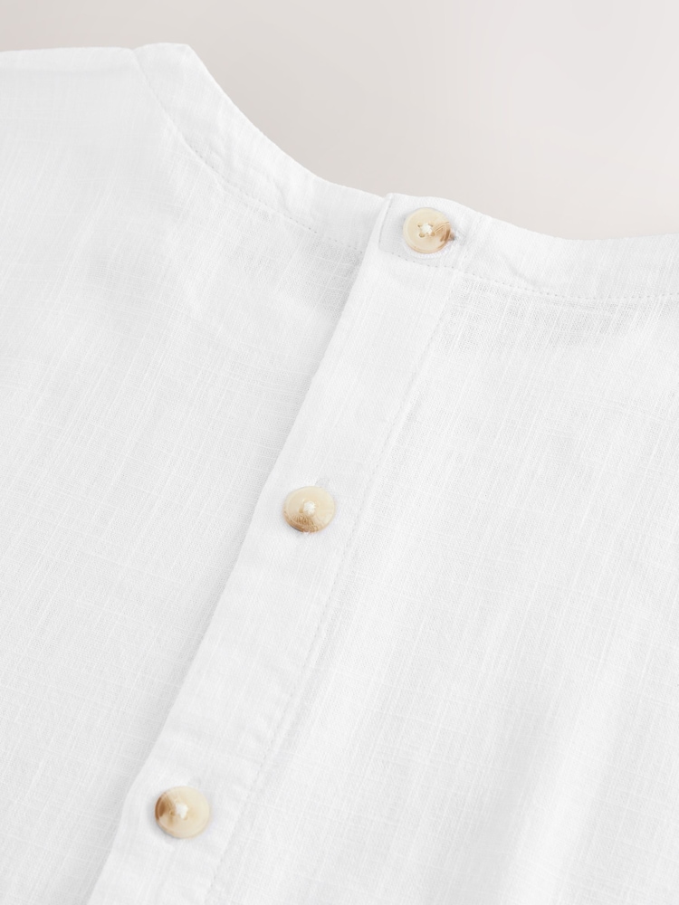 White Short Sleeve Boxy T-Shirt with Linen - Image 9 of 9