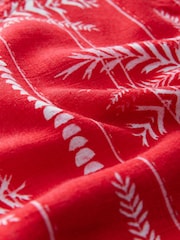 Red Palm Print Short Sleeve Boxy T-Shirt with Linen - Image 6 of 6