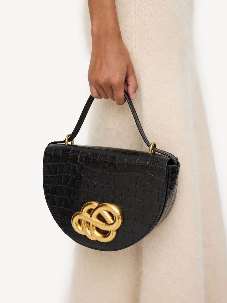 By Malene Birger Black Cebella Leather Croc Handbag - Image 2 of 5
