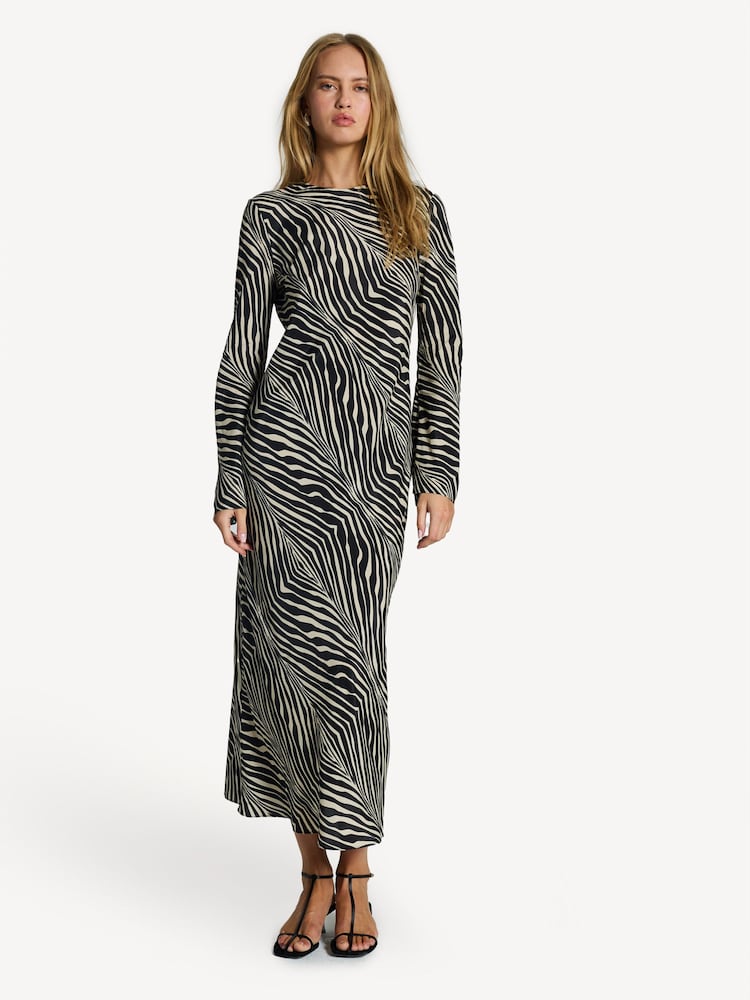 By Malene Birger Black Silk Mix Zebra Print Maxi Dress - Image 1 of 7