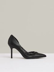 Reiss Black Marlene Leather Twist Detail Court Shoes - Image 1 of 5