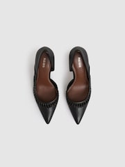 Reiss Black Marlene Leather Twist Detail Court Shoes - Image 3 of 5