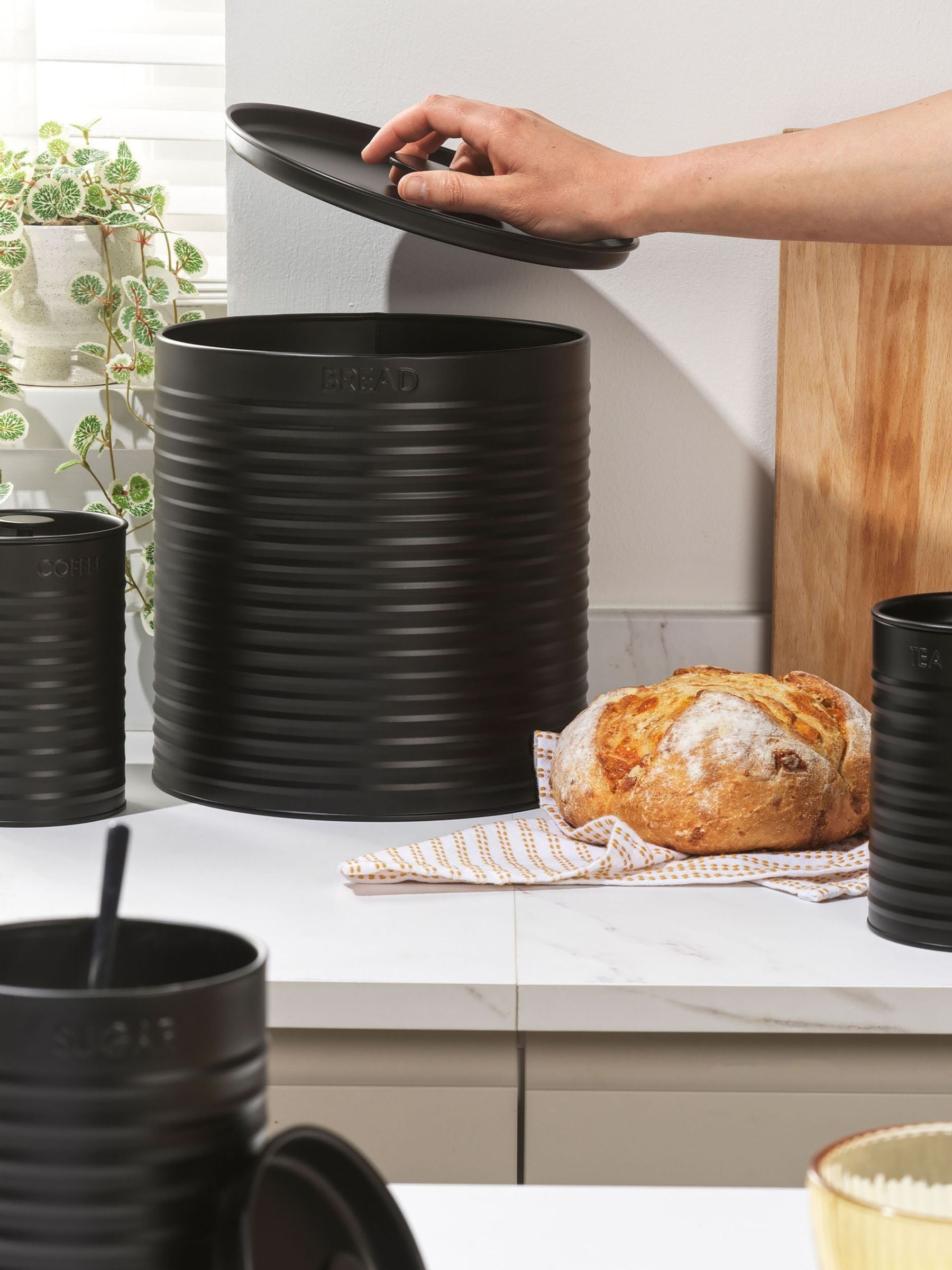 Buy Russell Hobbs 4 Piece Black Ribbed Countertop Set from