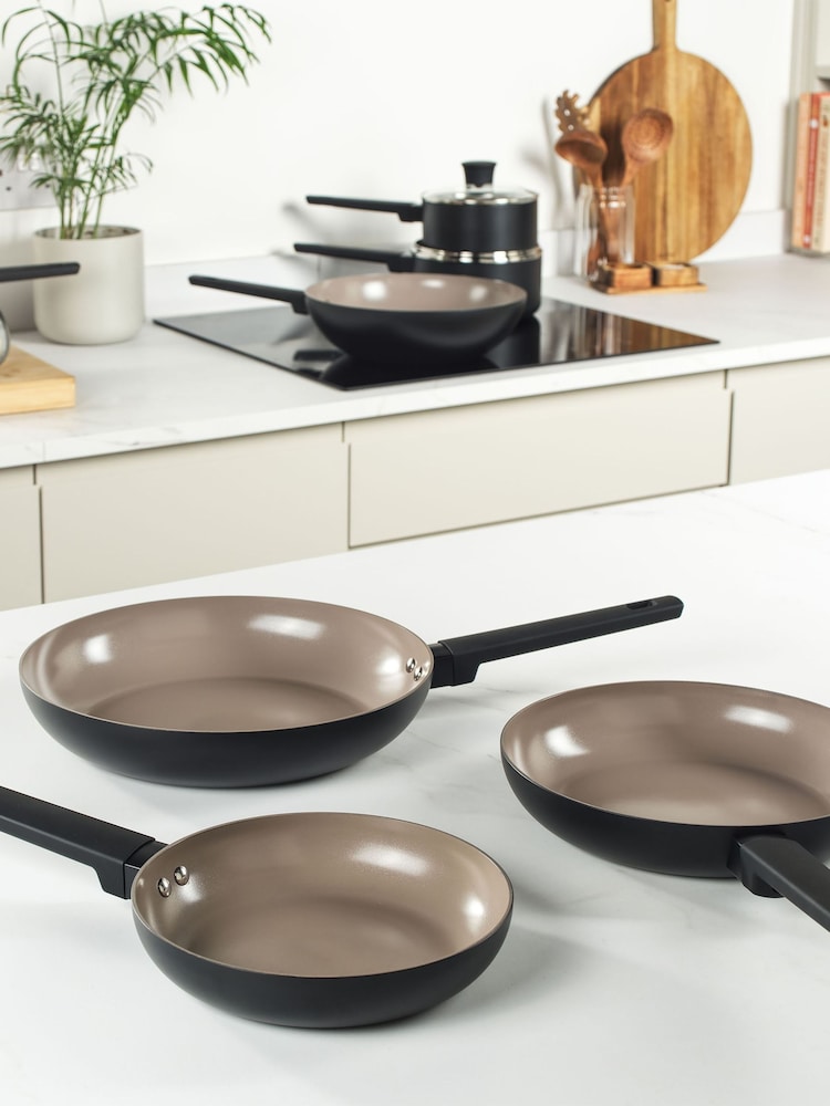 Salter 3 Piece Black Ceramic Frying Pan Set - Image 1 of 6 Salter 3 Piece Black Ceramic Frying Pan Set - Image 1 of 6